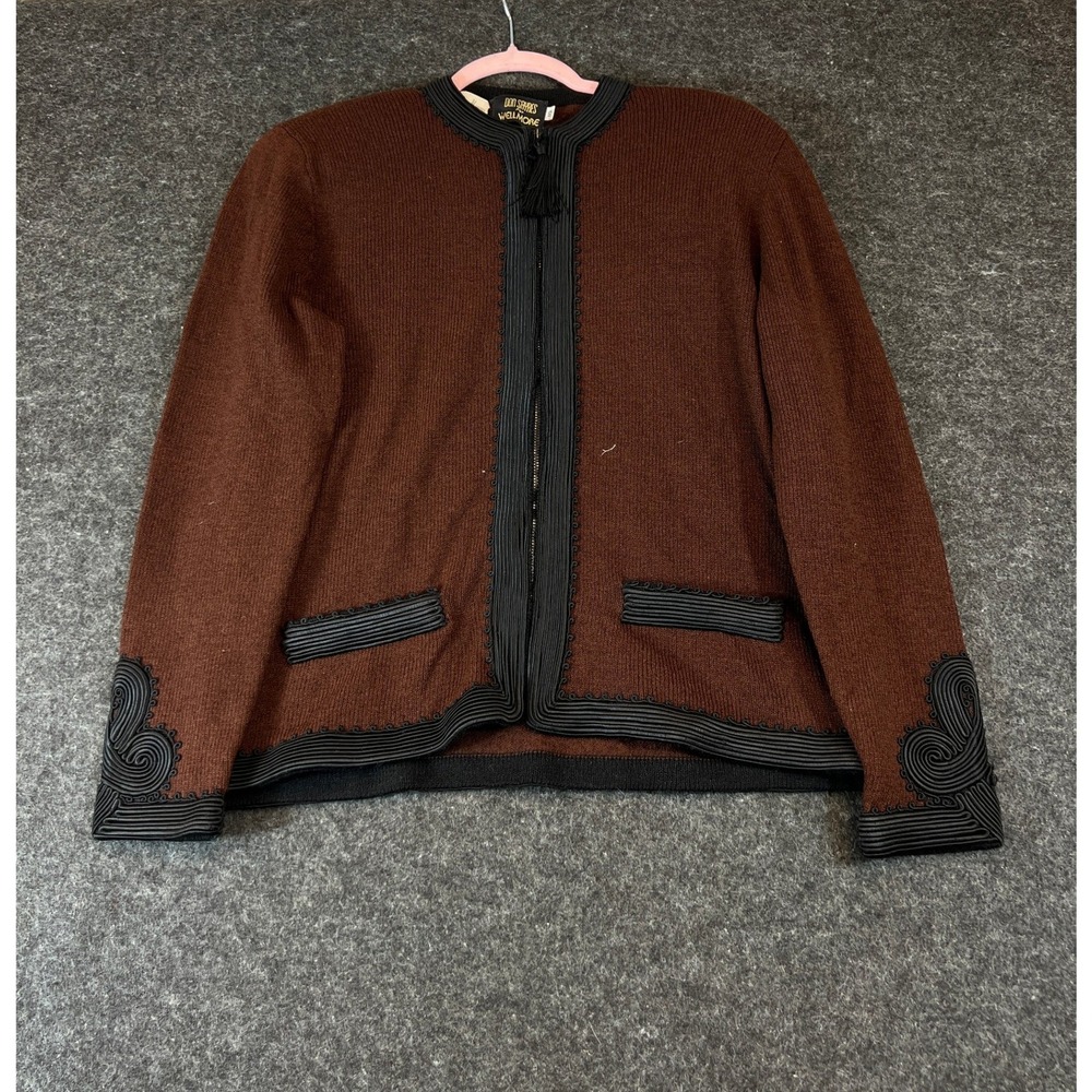Vintage 80s Don Sayres For Wellmore Wool Cardigan Womens 10 Brown Tassel Sweater